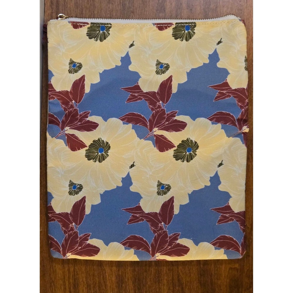 Rachel Pally Floral Canvas Foldover Clutch Blue Cream Burgundy Tassel Zip Pouch